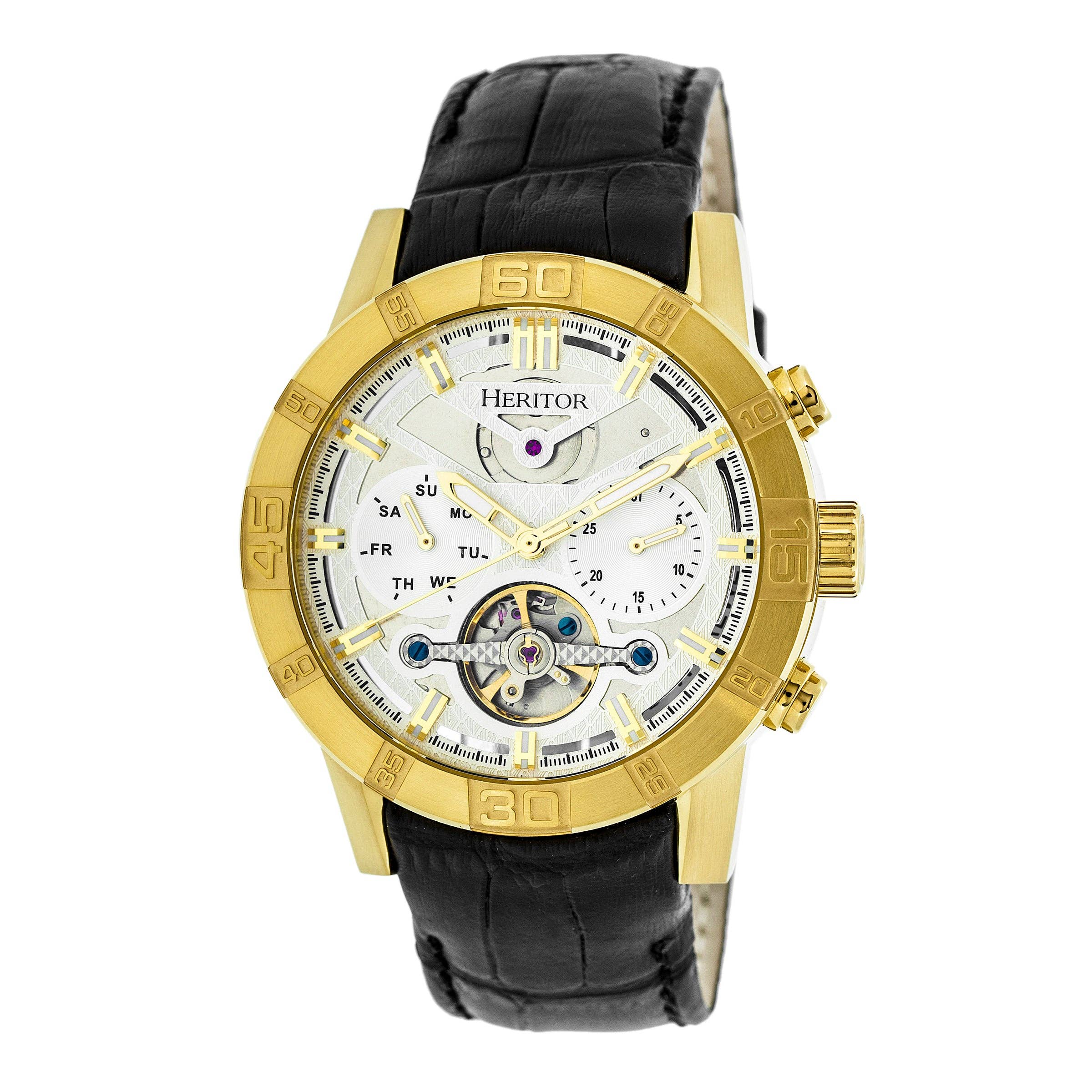 Heritor Automatic Hannibal Semi-Skeleton Leather-Band Watch