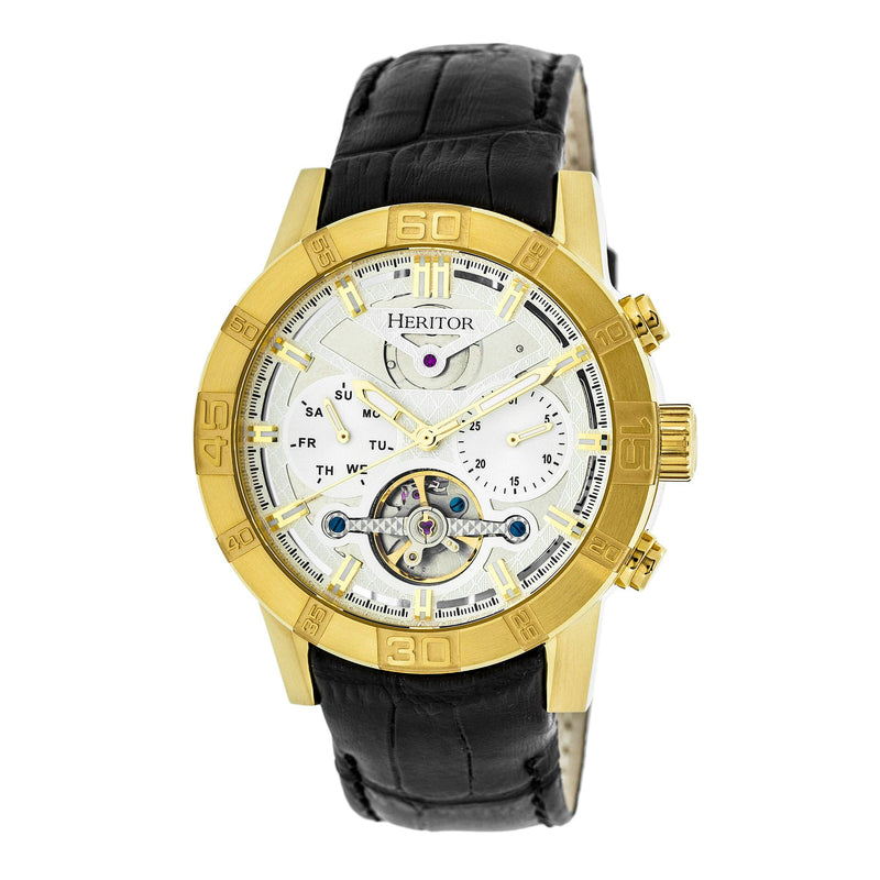 Heritor Automatic Hannibal Semi-Skeleton Leather-Band Watch