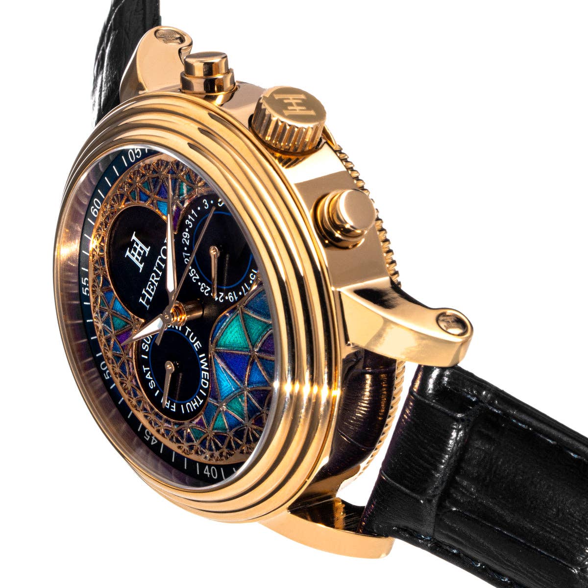 Heritor Automatic Legacy Leather-Band Watch with Day/Date