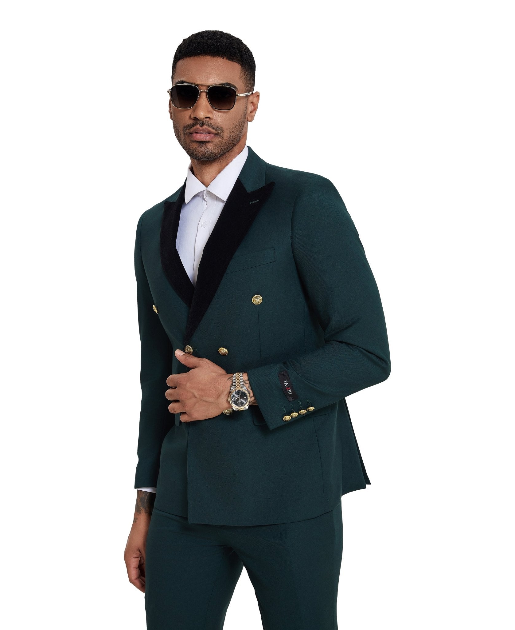 2 PC Solid Satin Peak Lapel Double Breasted Suit - Bundle Bus