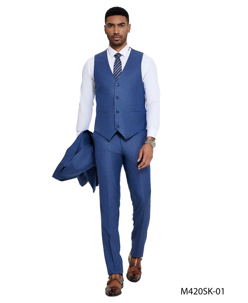 3 PC Solid Textured Peak Lapel Suit - Bundle Bus