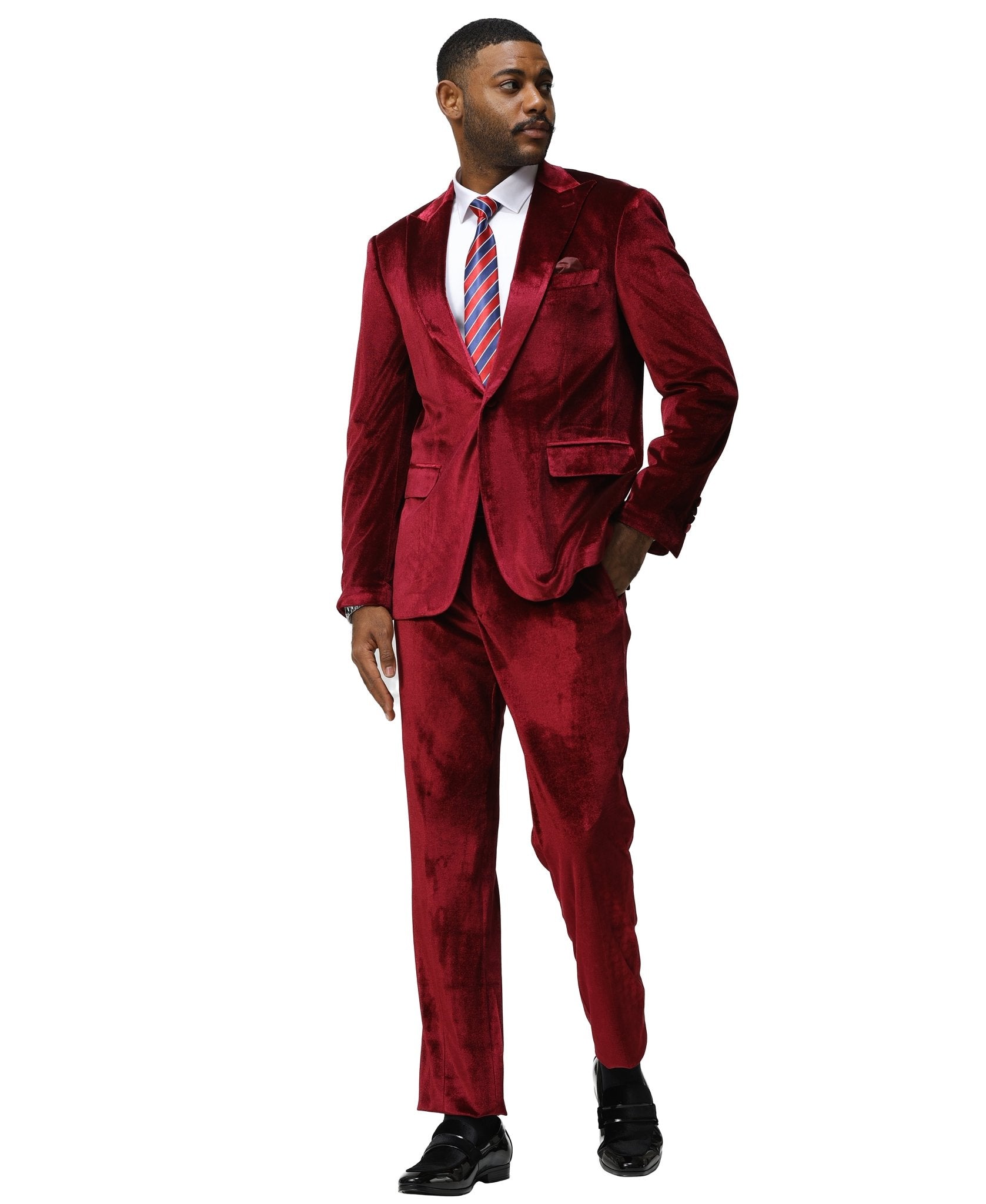 3 PC Solid Textured Peak Lapel Suit - Bundle Bus