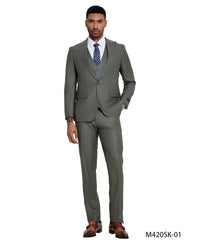 3 PC Solid Textured Peak Lapel Suit - Bundle Bus