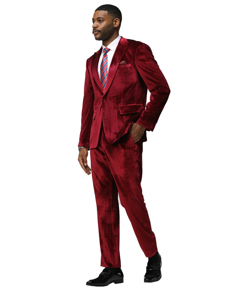 3 PC Solid Textured Peak Lapel Suit - Bundle Bus