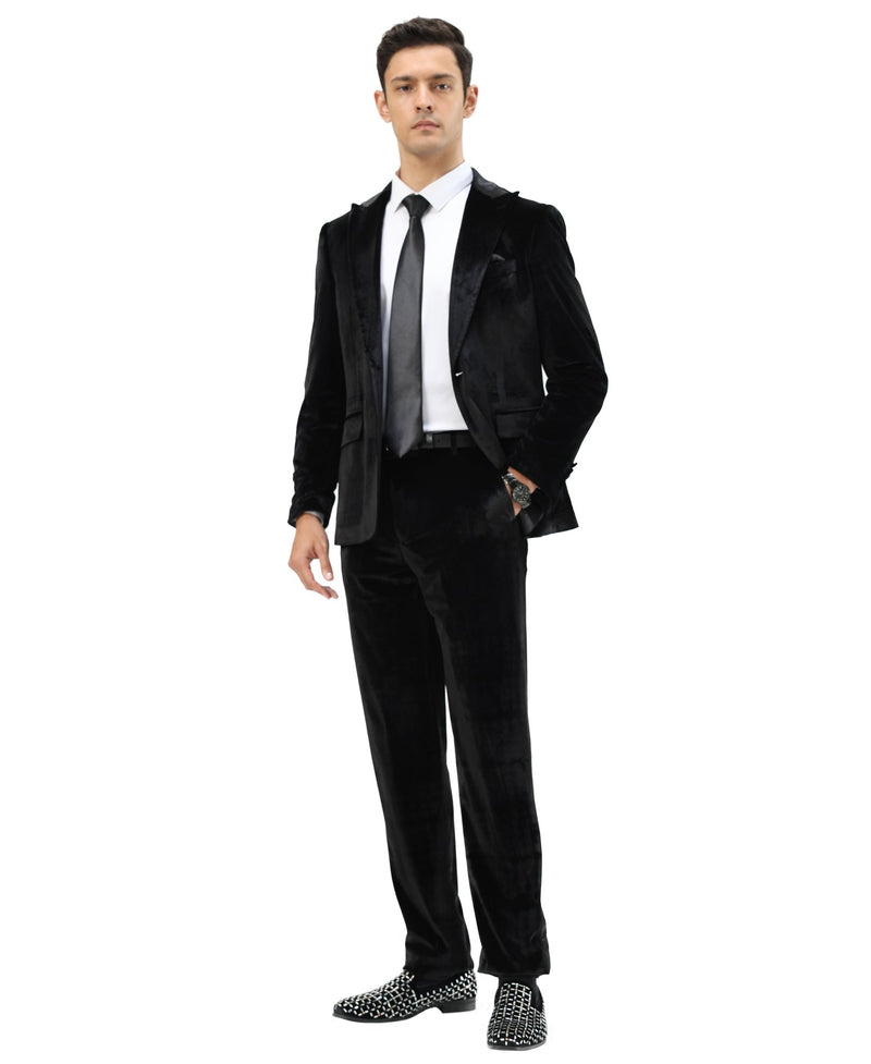 3 PC Solid Textured Peak Lapel Suit - Bundle Bus