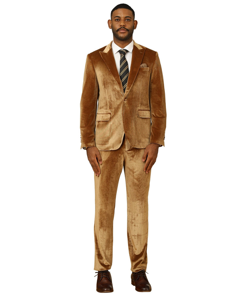 3 PC Solid Textured Peak Lapel Suit - Bundle Bus