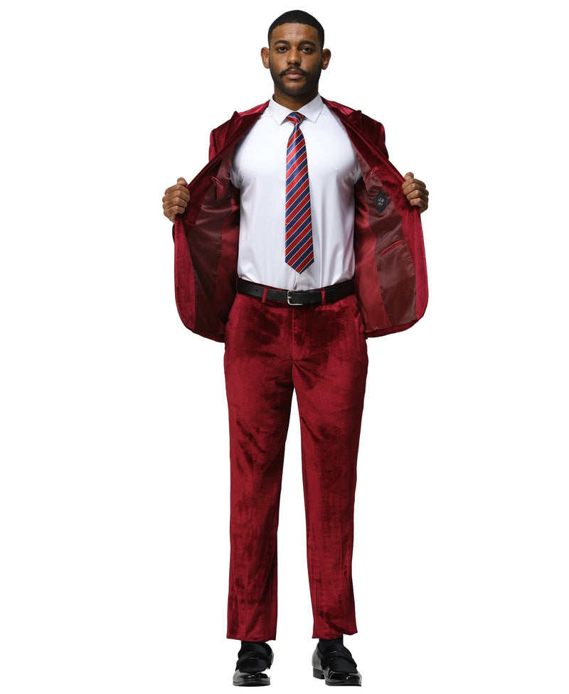 3 PC Solid Textured Peak Lapel Suit - Bundle Bus