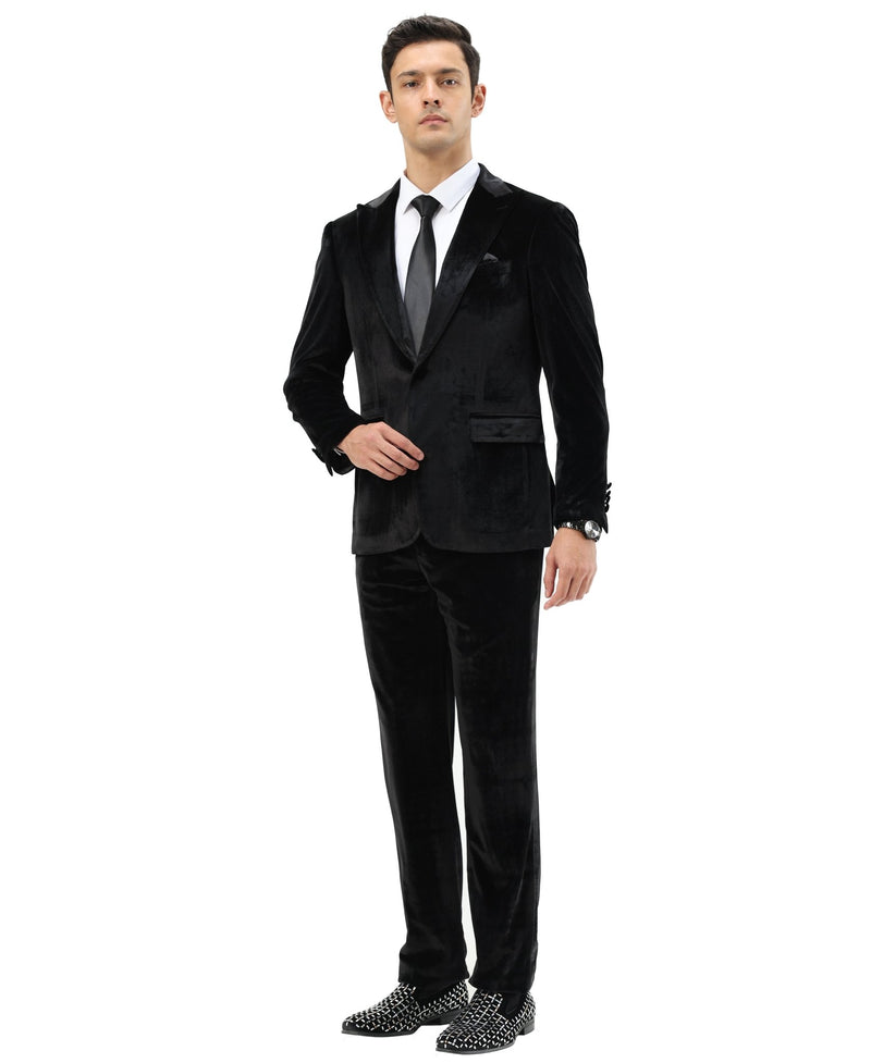 3 PC Solid Textured Peak Lapel Suit - Bundle Bus