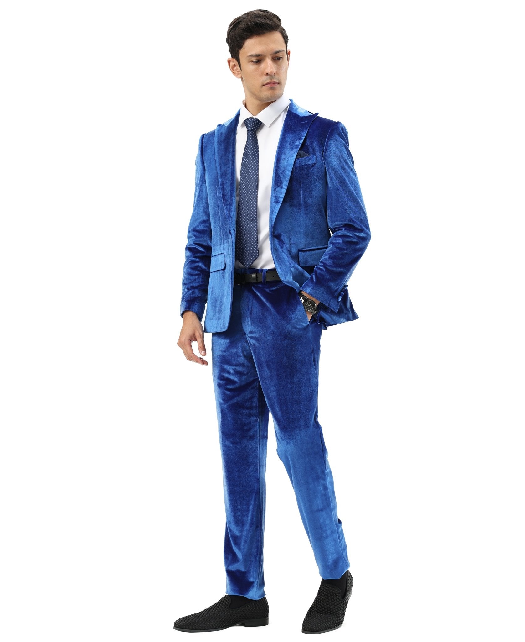 3 PC Solid Textured Peak Lapel Suit - Bundle Bus