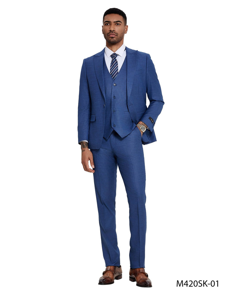 3 PC Solid Textured Peak Lapel Suit - Bundle Bus