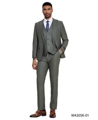 3 PC Solid Textured Peak Lapel Suit - Bundle Bus