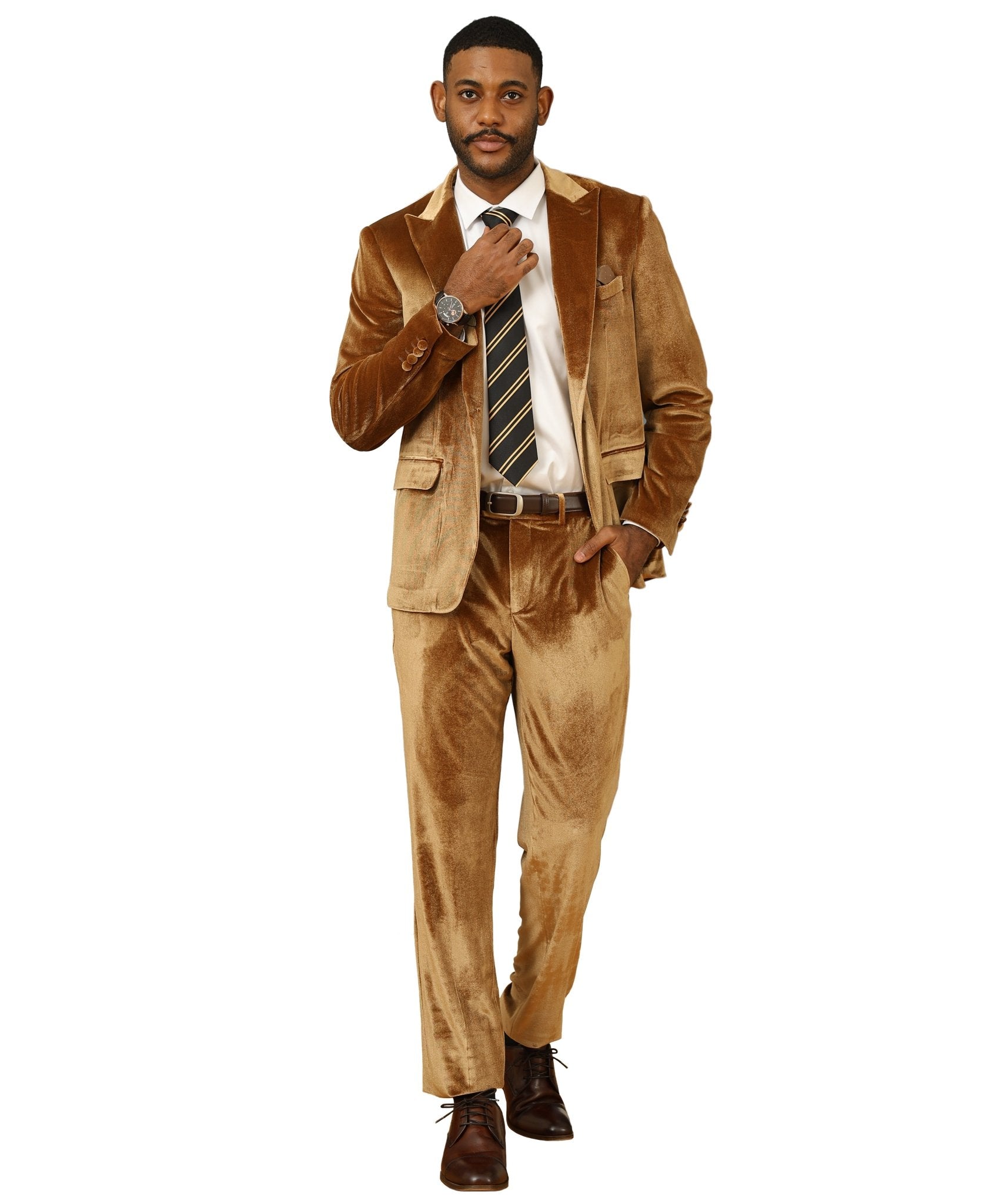 3 PC Solid Textured Peak Lapel Suit - Bundle Bus