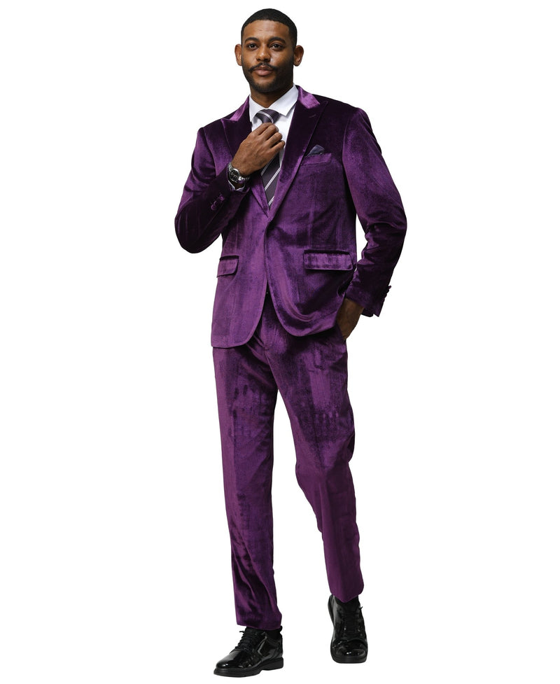 3 PC Solid Textured Peak Lapel Suit - Bundle Bus