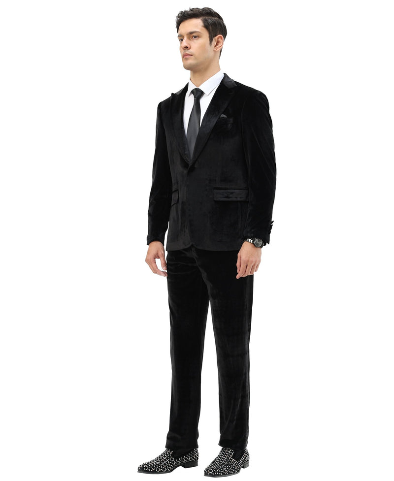 3 PC Solid Textured Peak Lapel Suit - Bundle Bus