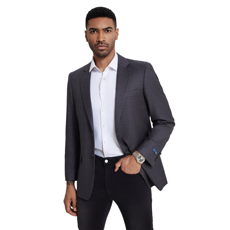 Men's Modern Fit Windowpane Sport Coat w/ Notch Lapel - Bundle Bus