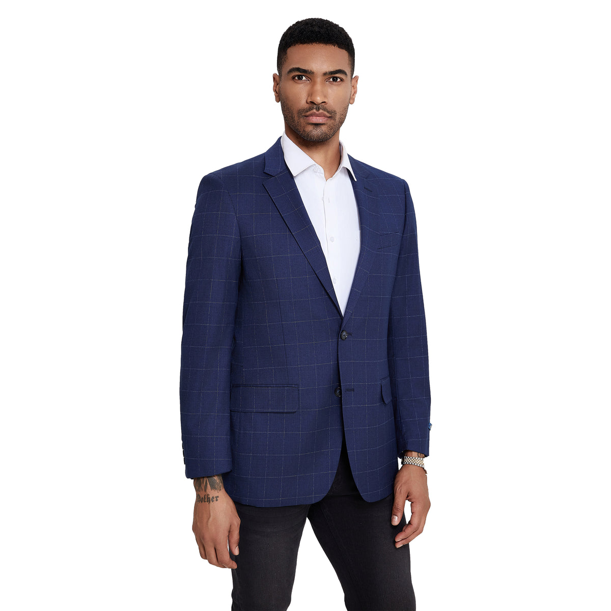 Men's Modern Fit Windowpane Sport Coat w/ Notch Lapel - Bundle Bus