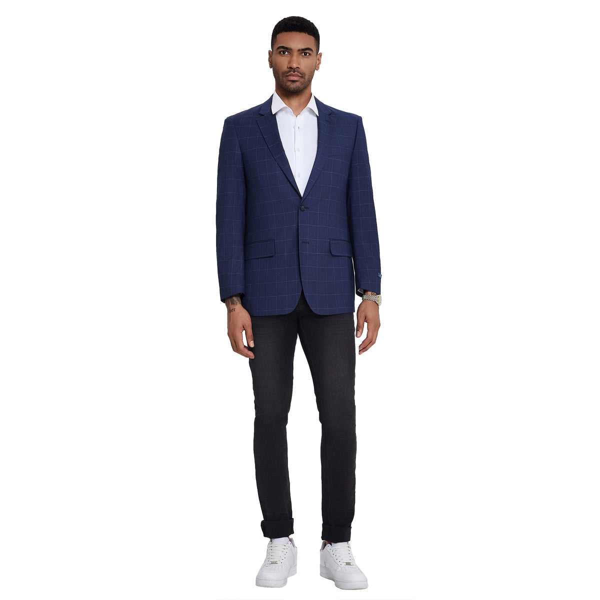 Men's Modern Fit Windowpane Sport Coat w/ Notch Lapel - Bundle Bus