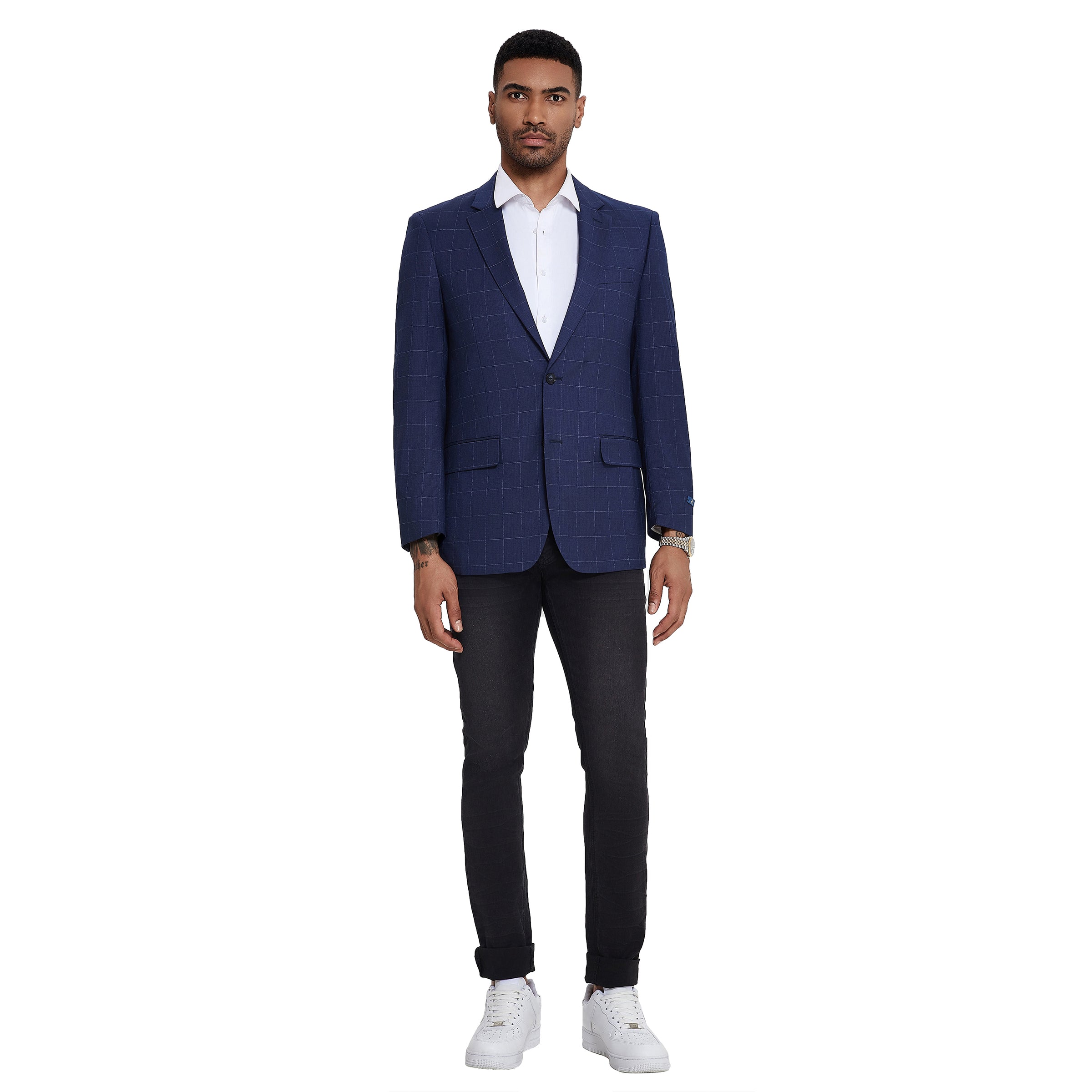 Men's Modern Fit Windowpane Sport Coat w/ Notch Lapel - Bundle Bus