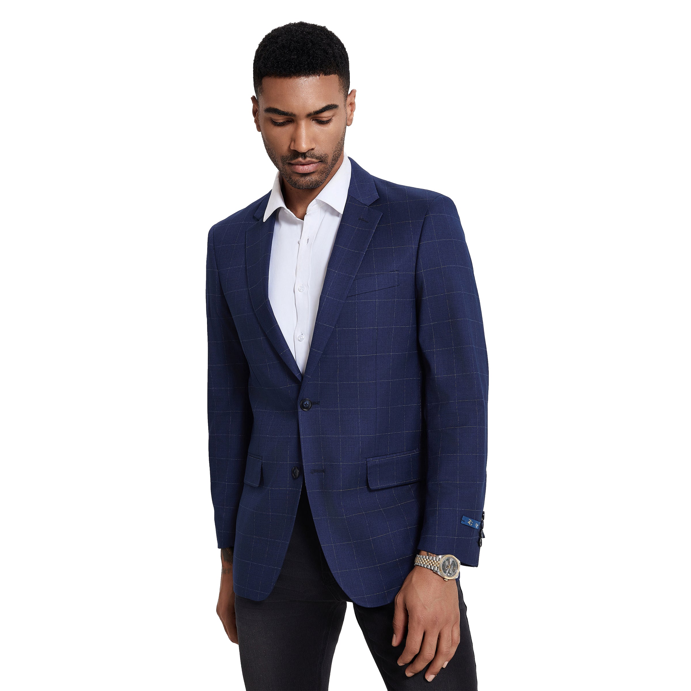 Men's Modern Fit Windowpane Sport Coat w/ Notch Lapel - Bundle Bus