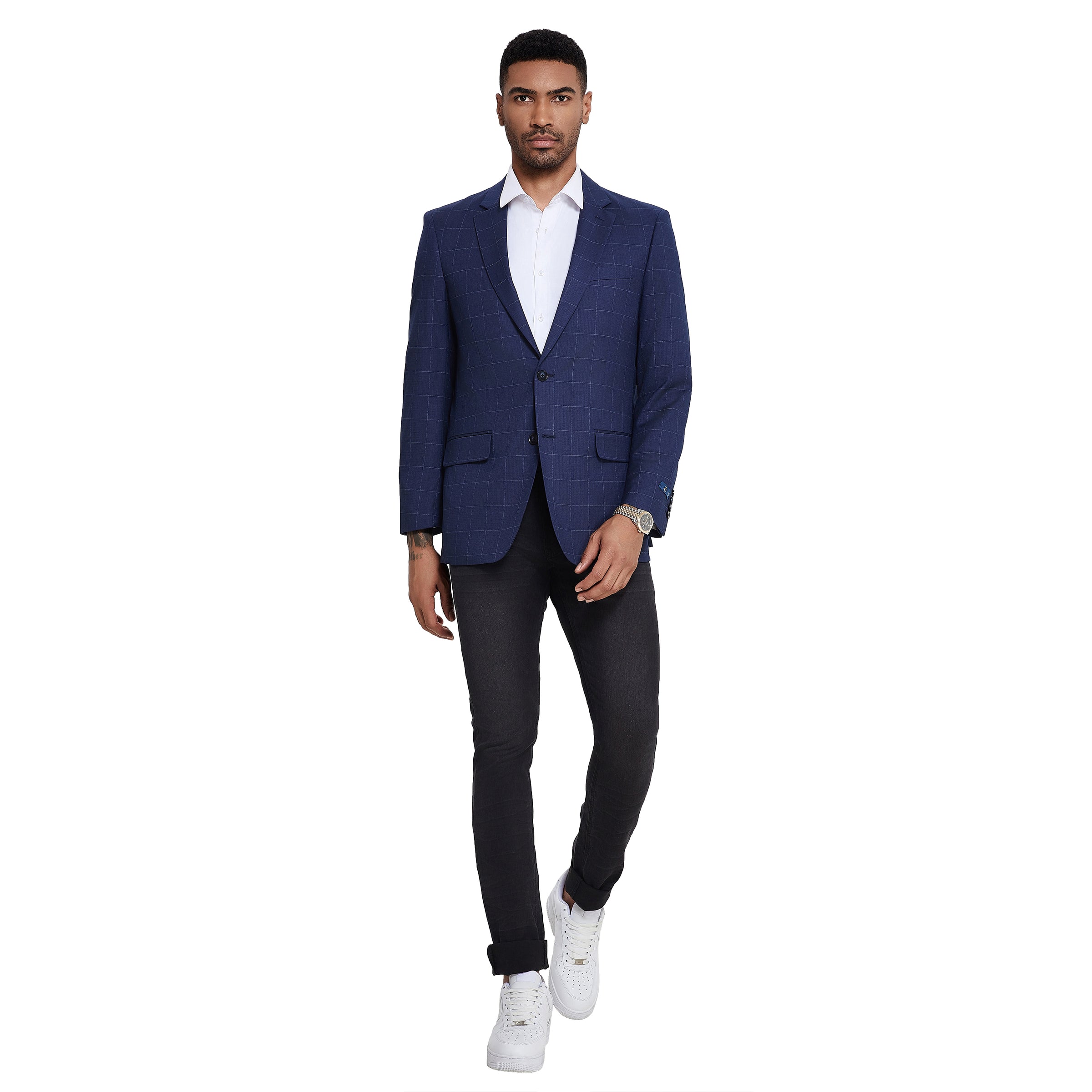 Men's Modern Fit Windowpane Sport Coat w/ Notch Lapel - Bundle Bus