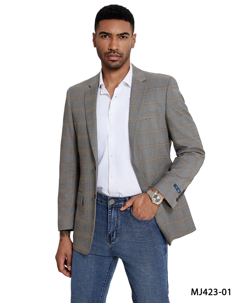 Men's Modern Fit Windowpane Sport Coat w/ Notch Lapel - Bundle Bus