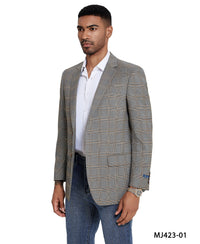 Men's Modern Fit Windowpane Sport Coat w/ Notch Lapel - Bundle Bus