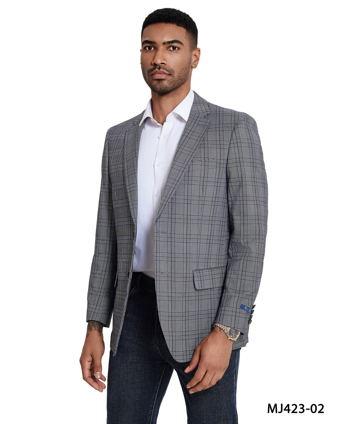 Men's Modern Fit Windowpane Sport Coat w/ Notch Lapel - Bundle Bus