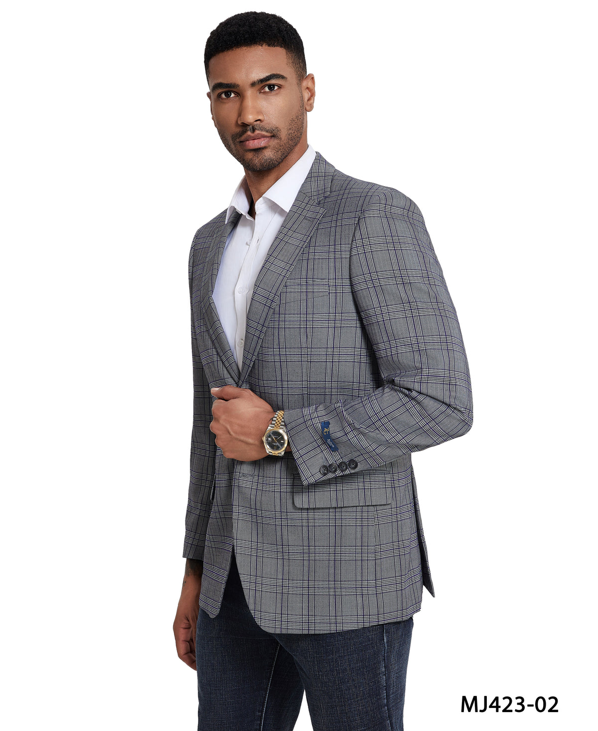 Men's Modern Fit Windowpane Sport Coat w/ Notch Lapel - Bundle Bus