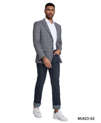 Men's Modern Fit Windowpane Sport Coat w/ Notch Lapel - Bundle Bus
