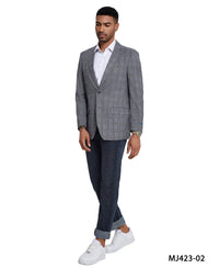 Men's Modern Fit Windowpane Sport Coat w/ Notch Lapel - Bundle Bus