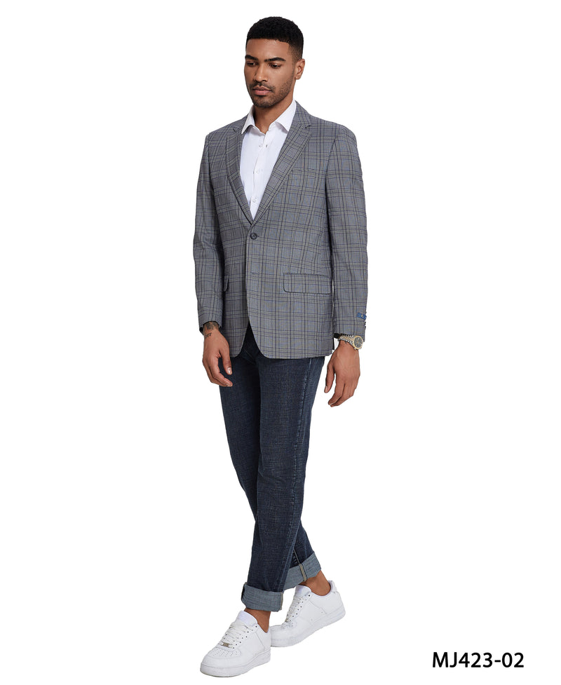 Men's Modern Fit Windowpane Sport Coat w/ Notch Lapel - Bundle Bus