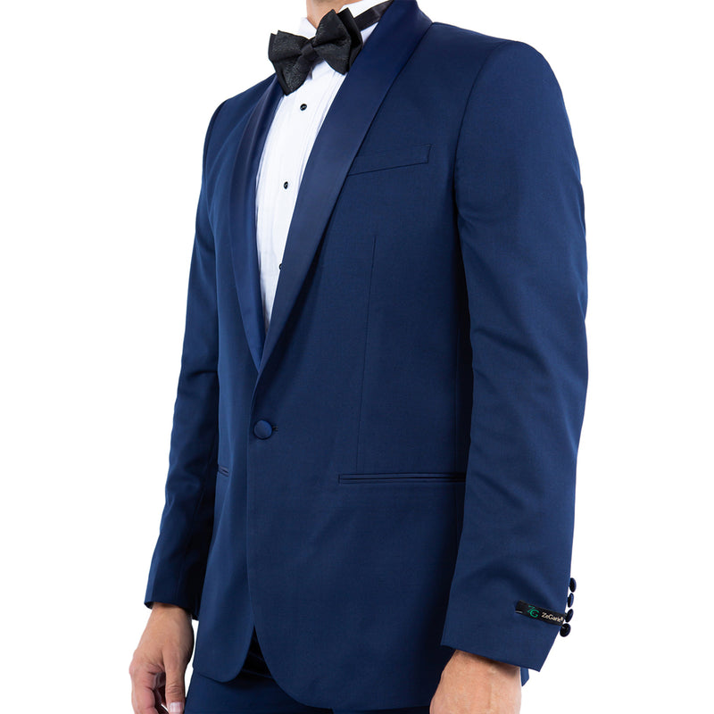Navy Zegarie Shawl Collar Tuxedo Jacket For Men - Bundle Bus