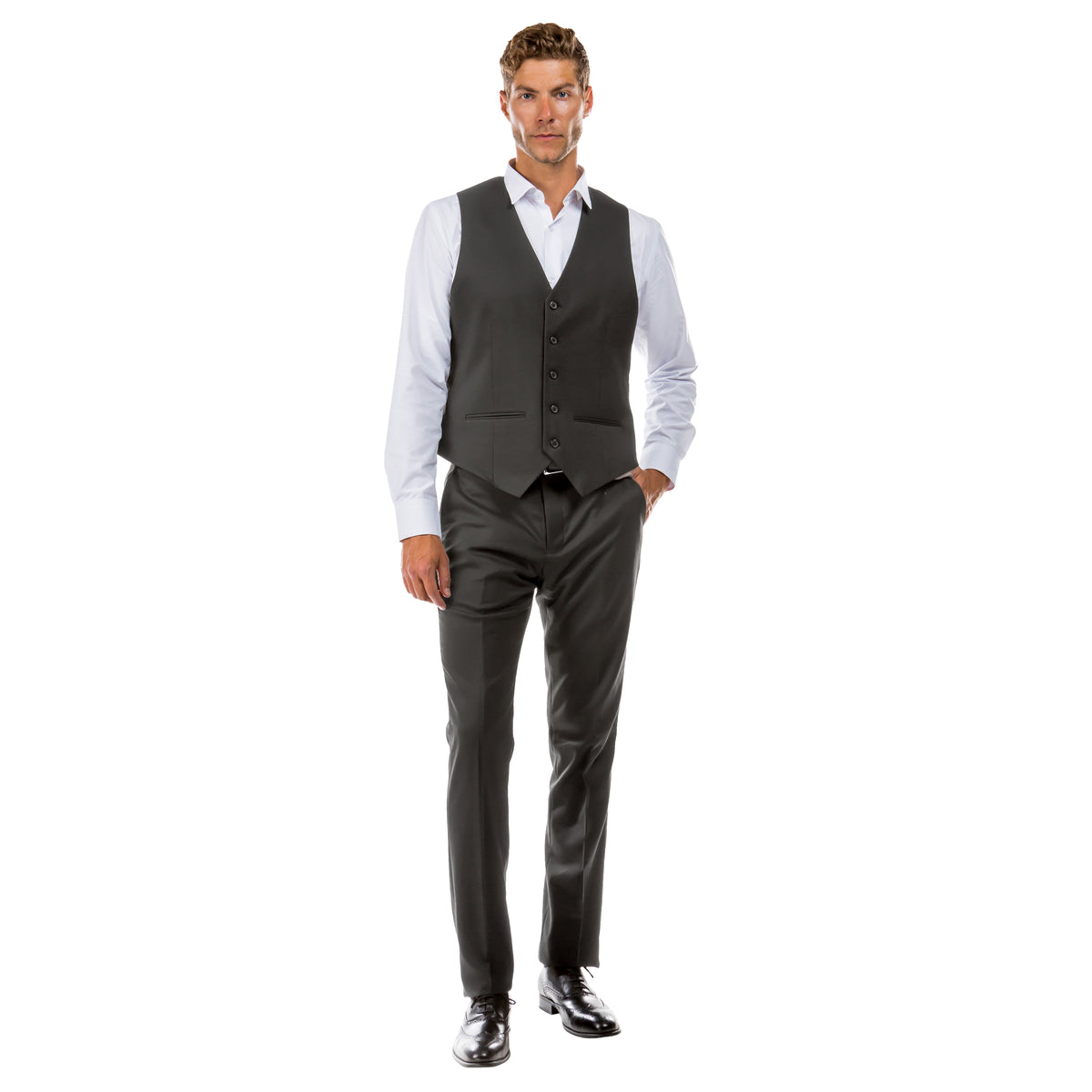 Dark Grey Zegarie Suit Separates Solid Men's Vests For Men - Bundle Bus