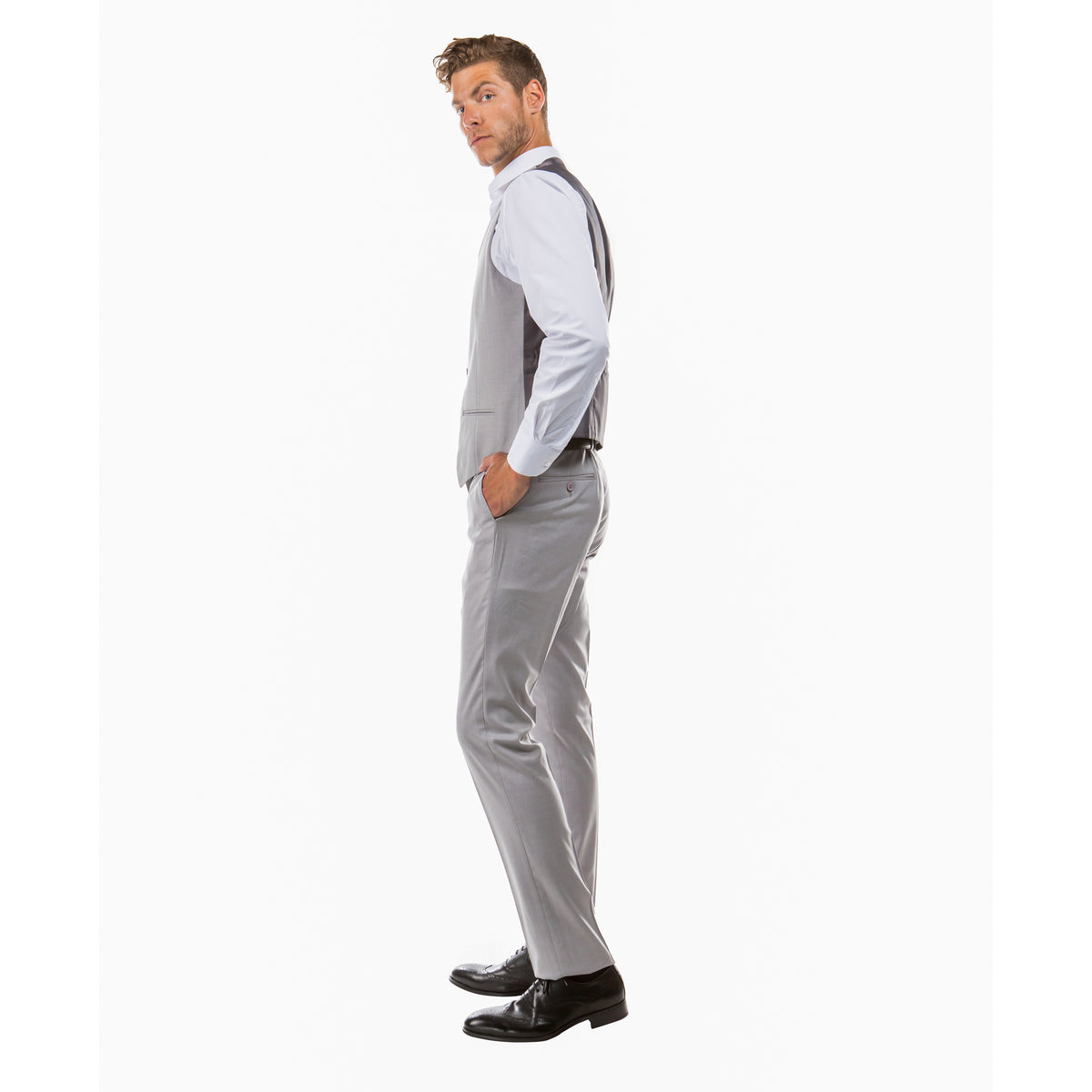 Light Grey Zegarie Suit Separates Solid Men's Vests For Men - Bundle Bus