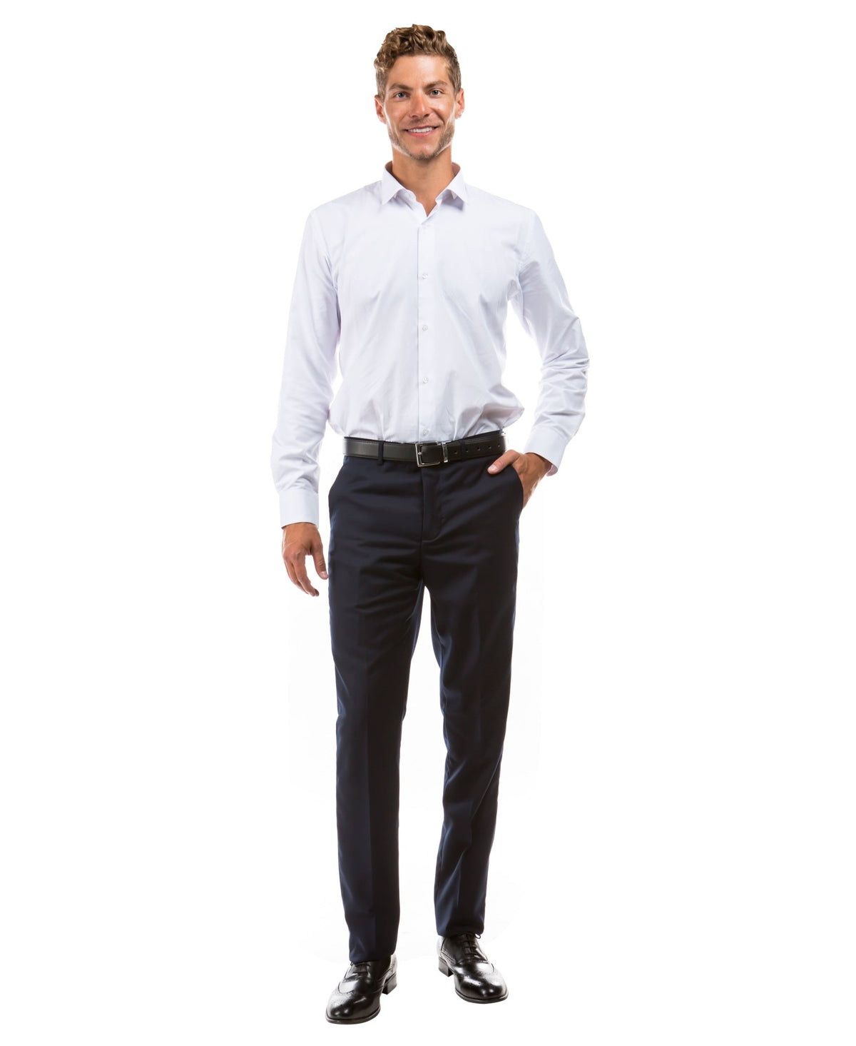 Azurro Navy Blue Slim Fit Dress Pants - Bundle Bus