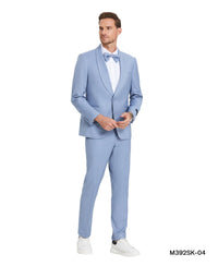 Beau Blue Solid Shawl Collar - Adjustable Waist Band Mens - suit - Bundle Bus