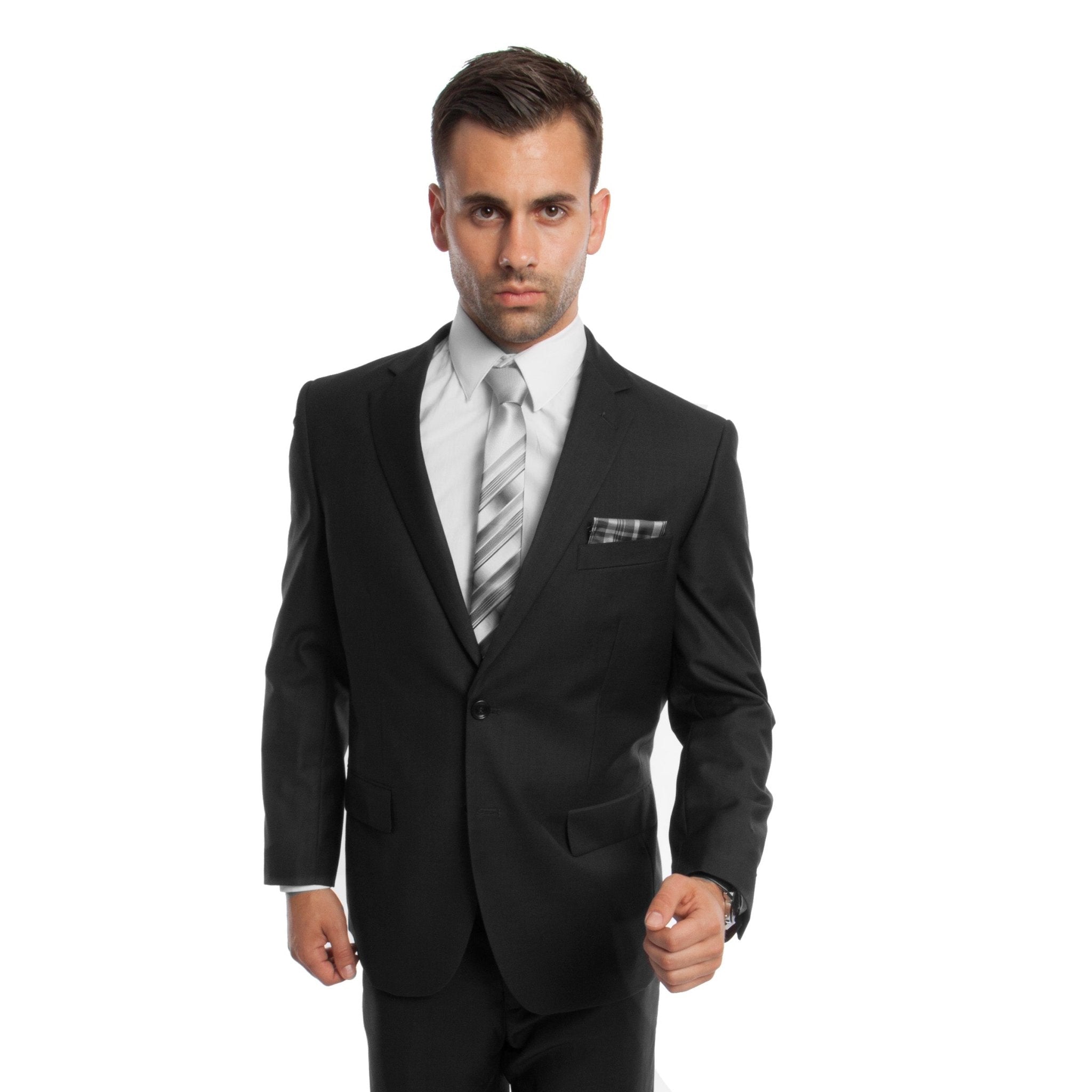 Black Solid Mens Suit 2 - PC Regular Modern Fit - Bundle Bus