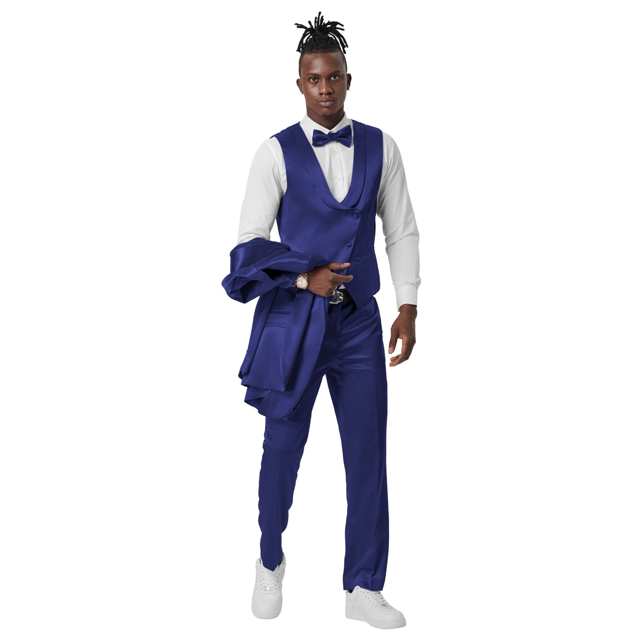 Blue Solid Shiny U - Shape Vest Mens - suit - Bundle Bus