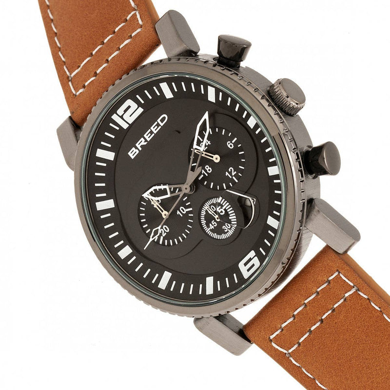 Breed Ryker Chronograph Leather - Band Watch with Date - Bundle Bus