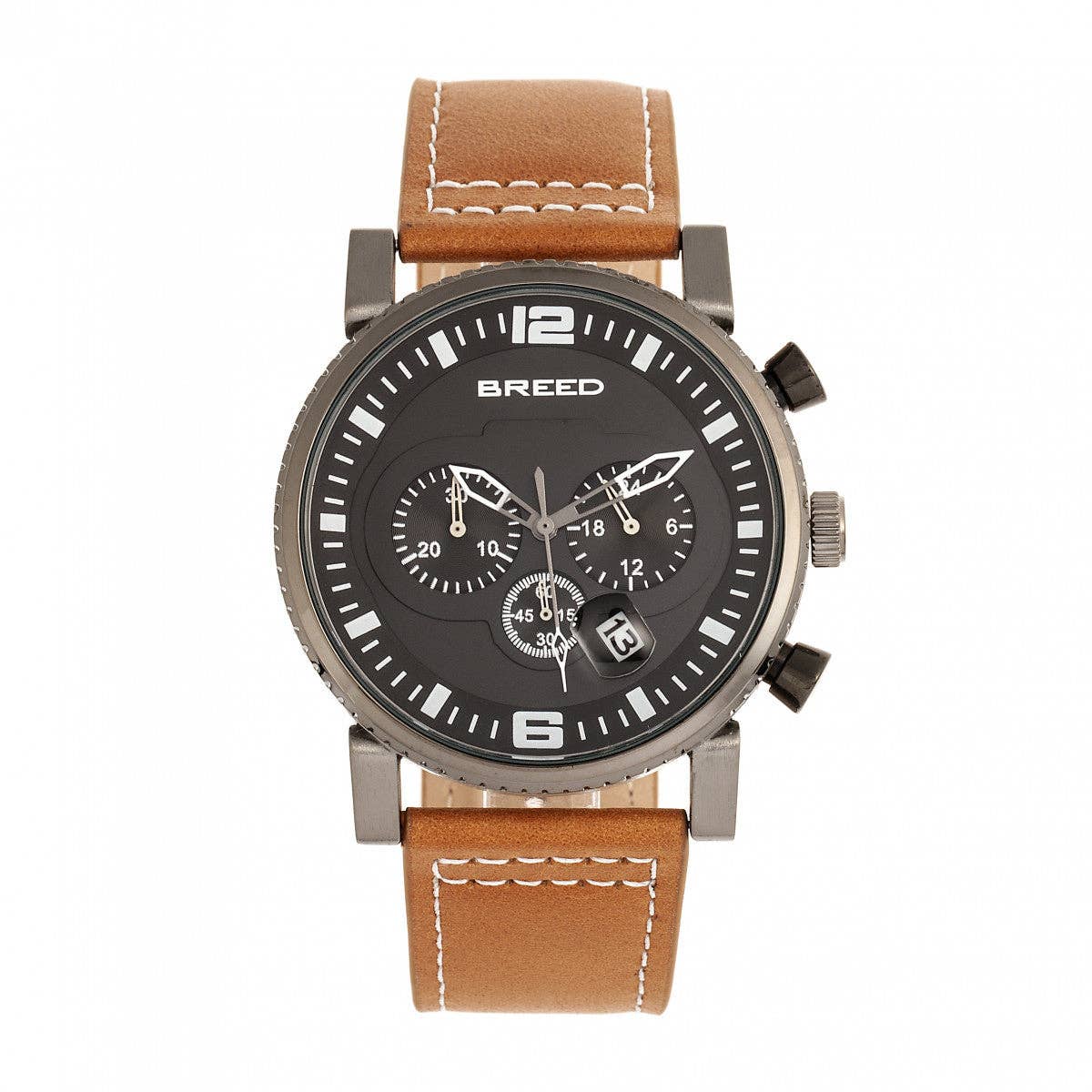 Breed Ryker Chronograph Leather - Band Watch with Date - Bundle Bus