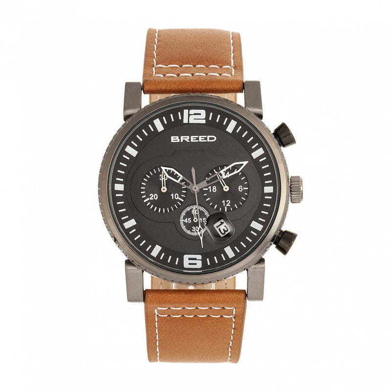 Breed Ryker Chronograph Leather - Band Watch with Date - Bundle Bus