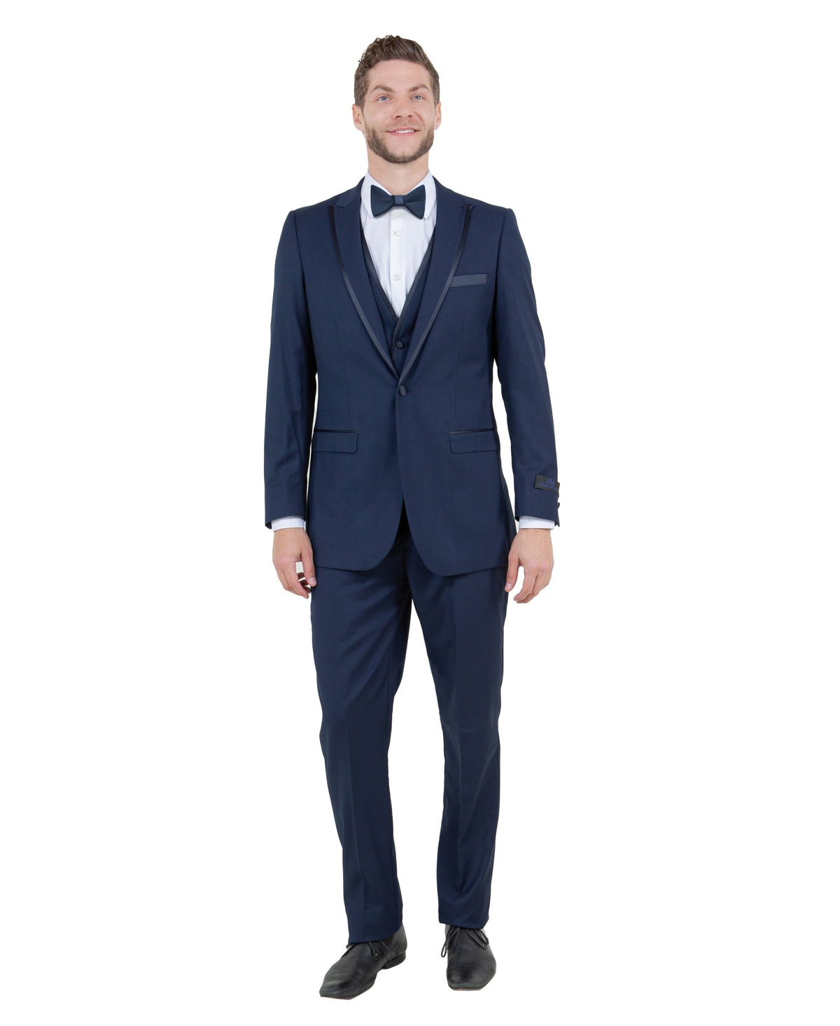 Bryan Michael 2pc Tuxedo Set with Satin Peak Lapel,Champagne/Black Satin - Bundle Bus