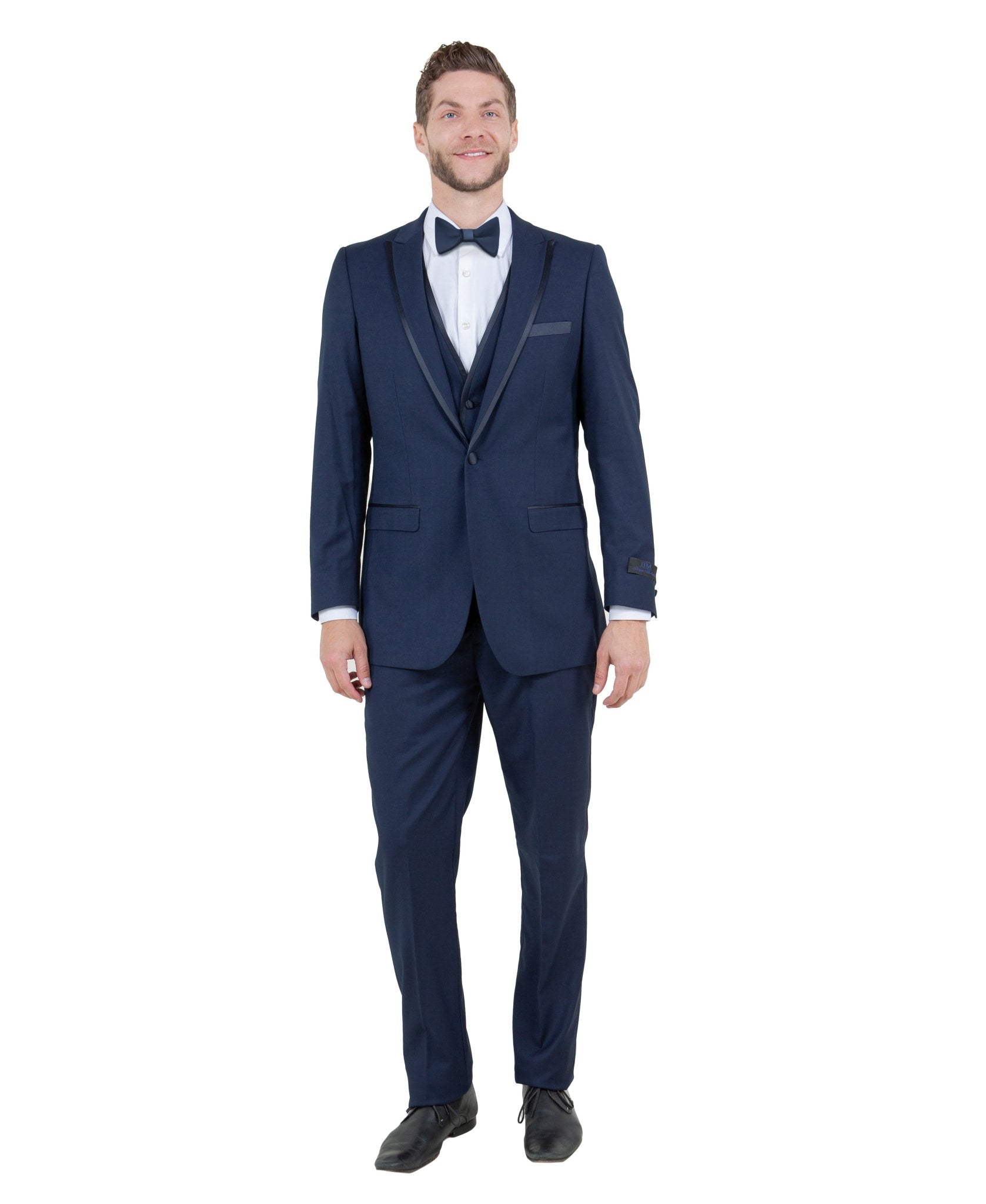 Bryan Michael 2pc Tuxedo Set with Satin Peak Lapel,Champagne/Black Satin - Bundle Bus