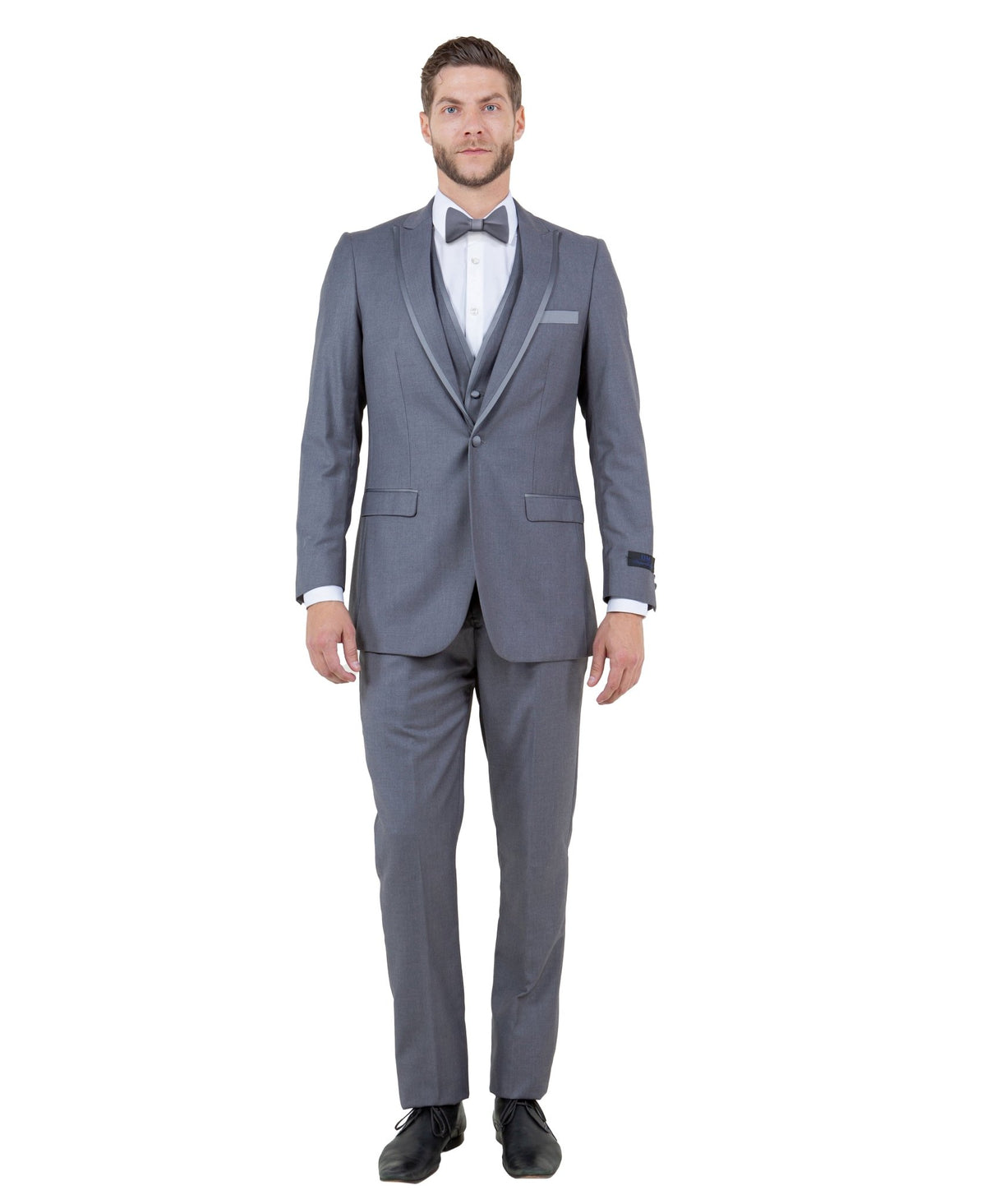 Bryan Michael 2pc Tuxedo Set with Satin Peak Lapel,Champagne/Black Satin - Bundle Bus