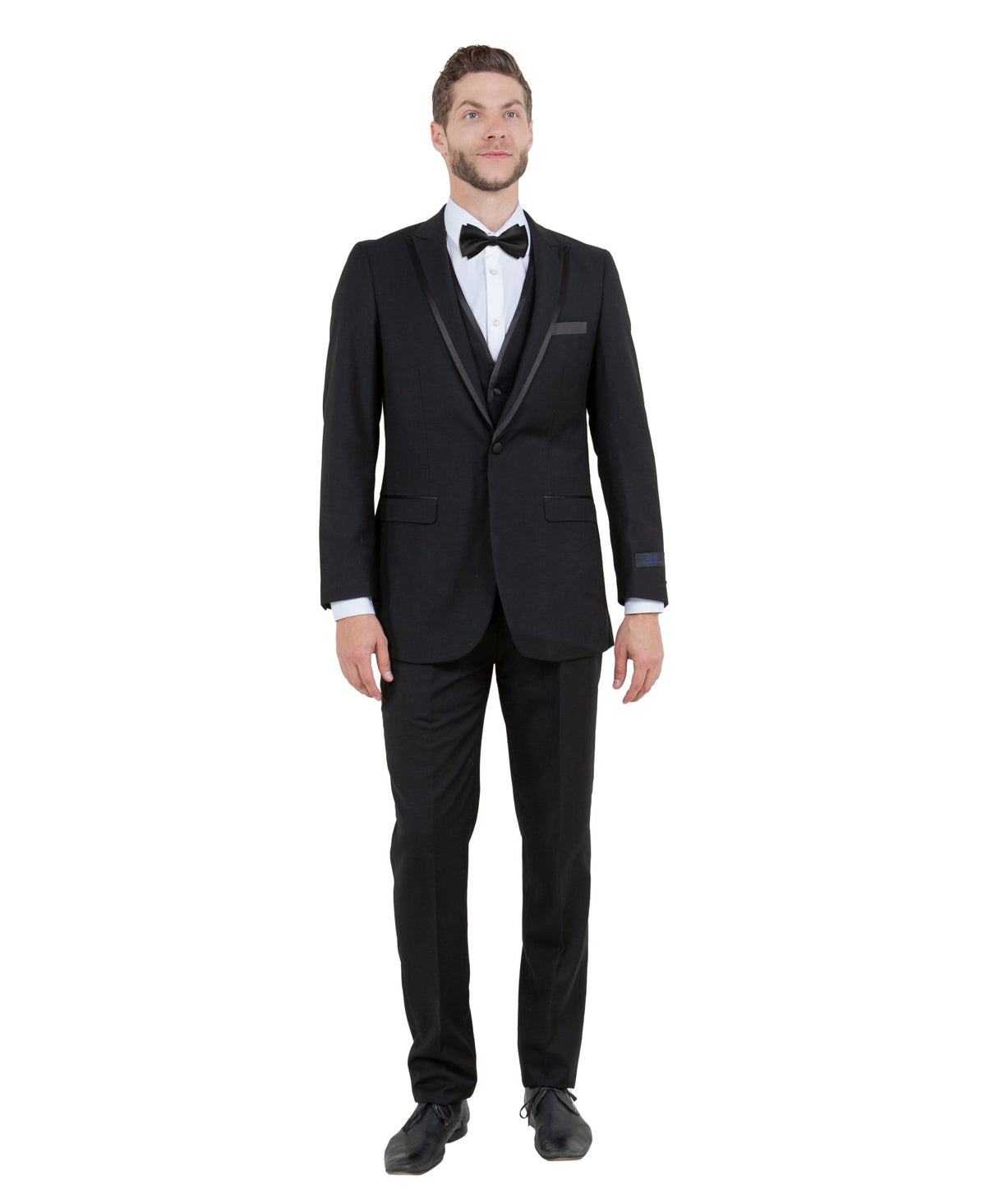 Bryan Michael 2pc Tuxedo Set with Satin Peak Lapel,Champagne/Black Satin - Bundle Bus