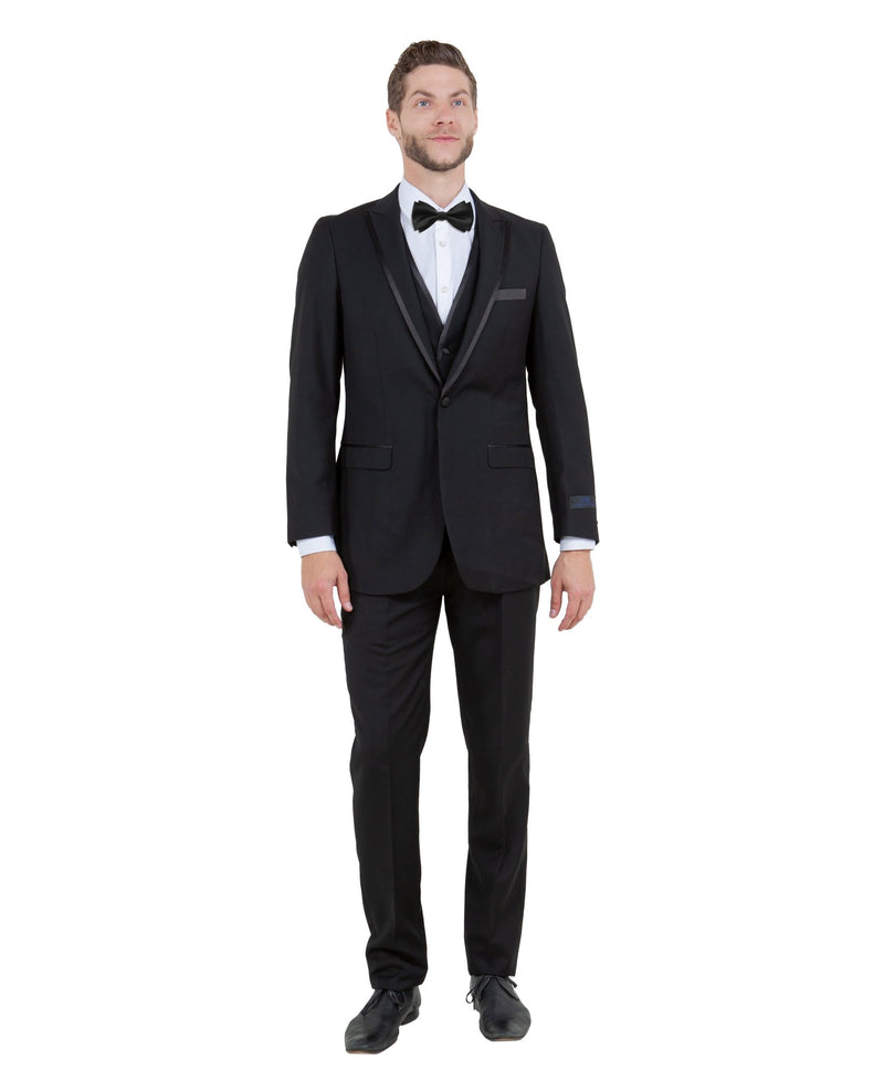 Bryan Michael 2pc Tuxedo Set with Satin Peak Lapel,Champagne/Black Satin - Bundle Bus