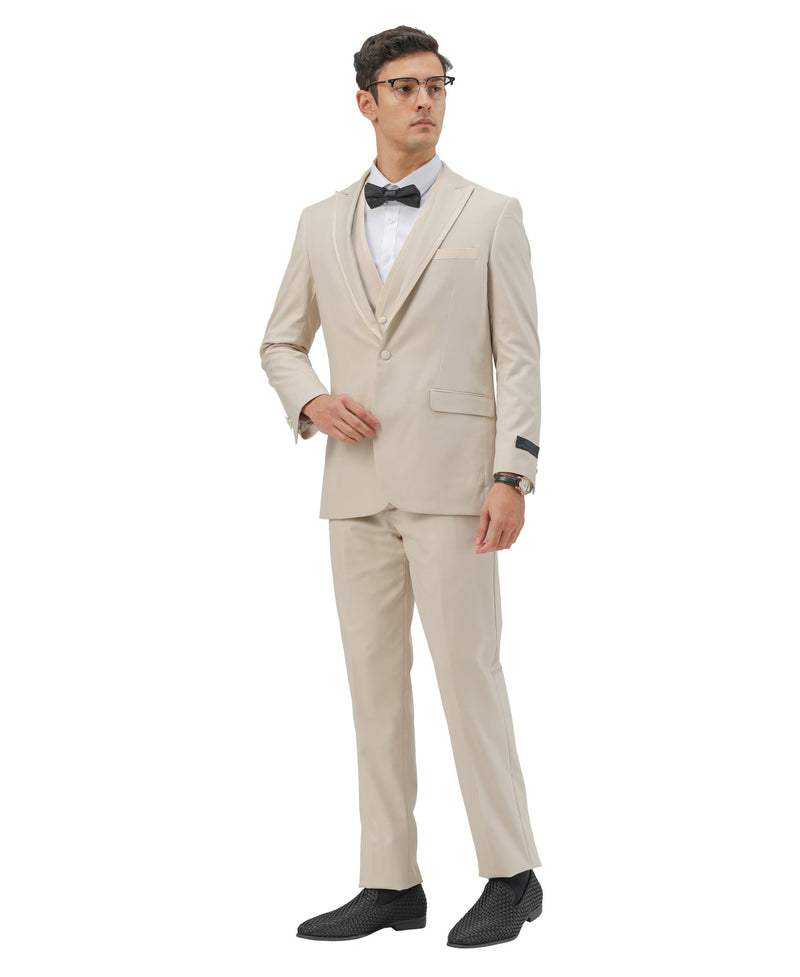 Bryan Michael 2pc Tuxedo Set with Satin Peak Lapel,Champagne/Black Satin - Bundle Bus