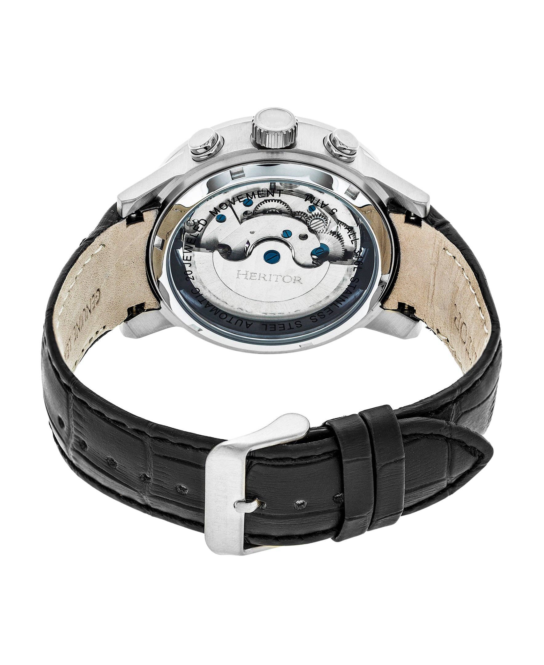 Heritor Automatic Hannibal Semi-Skeleton Leather-Band Watch