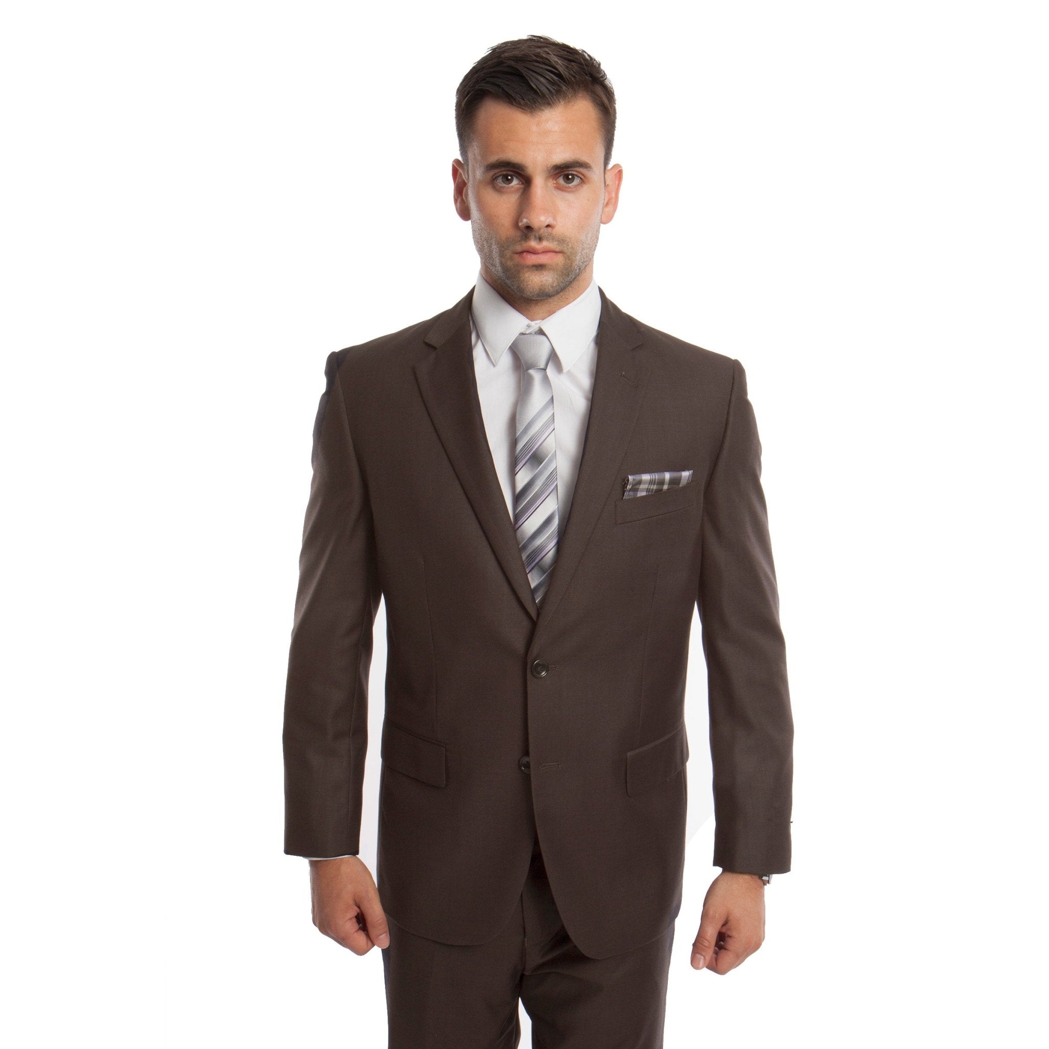 Dk. Taupe Solid Mens Suit 2 - PC Regular Modern Fit - Bundle Bus