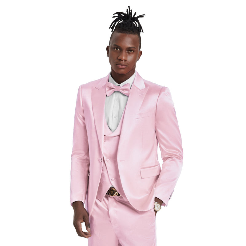 Dusty Rose Solid Shiny U - Shape Vest Mens - suit - Bundle Bus